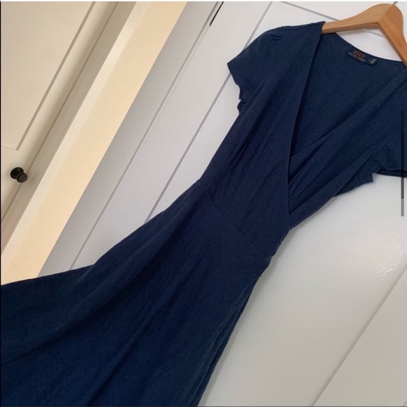 New Ralph Lauren Linen Maxi Navy Long Dress - Picture 8 of 16